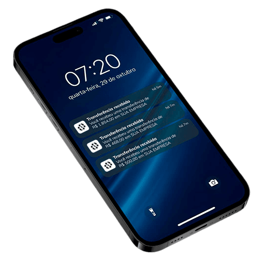 Celular mostrando notificações de pagamento recebido via PIX